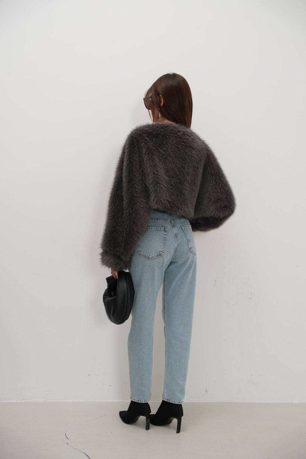 Balloon Sleeve Plush Gray Sweatshirt