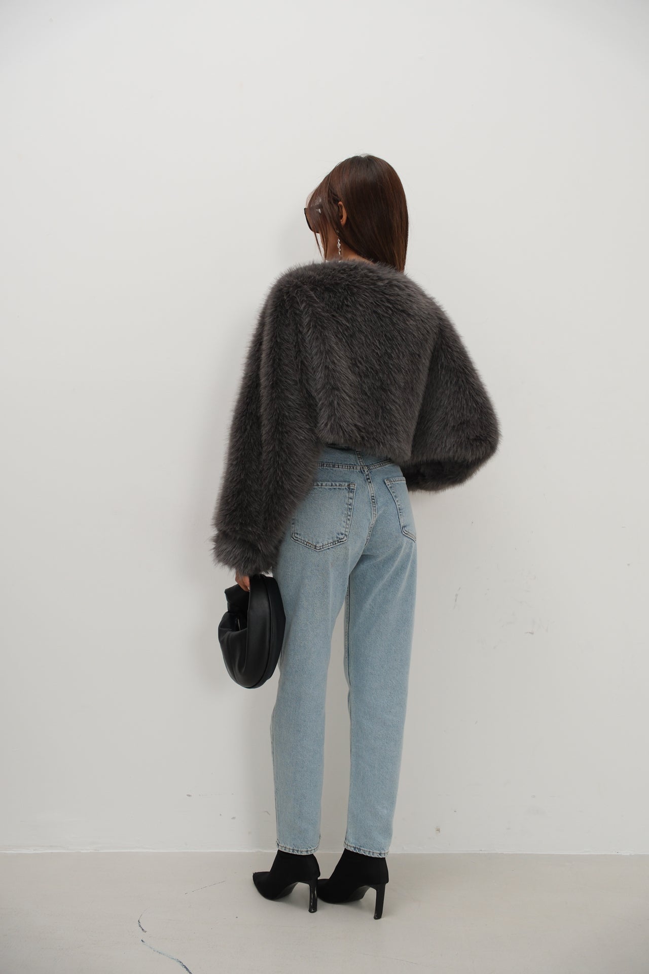 Balloon Sleeve Plush Gray Sweatshirt