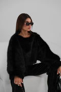 Balloon Sleeve Plush Black Sweatshirt