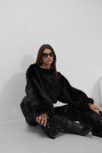 Balloon Sleeve Plush Black Sweatshirt