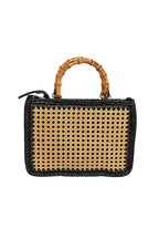 Bamboo Handle Woven Black Straw Bag