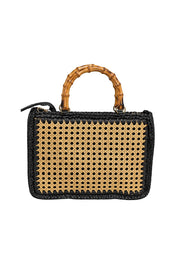 Black Woven Straw Bag with Bamboo Handle