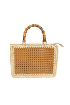 Bamboo Handle Woven Beige Straw Bag