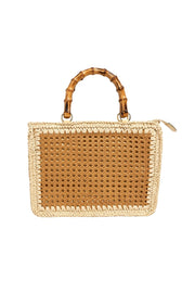 Woven Beige Straw Bag with Bamboo Handle