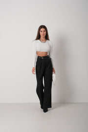 Basic White Crop Knit Blouse