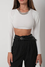 Basic White Crop Knit Blouse