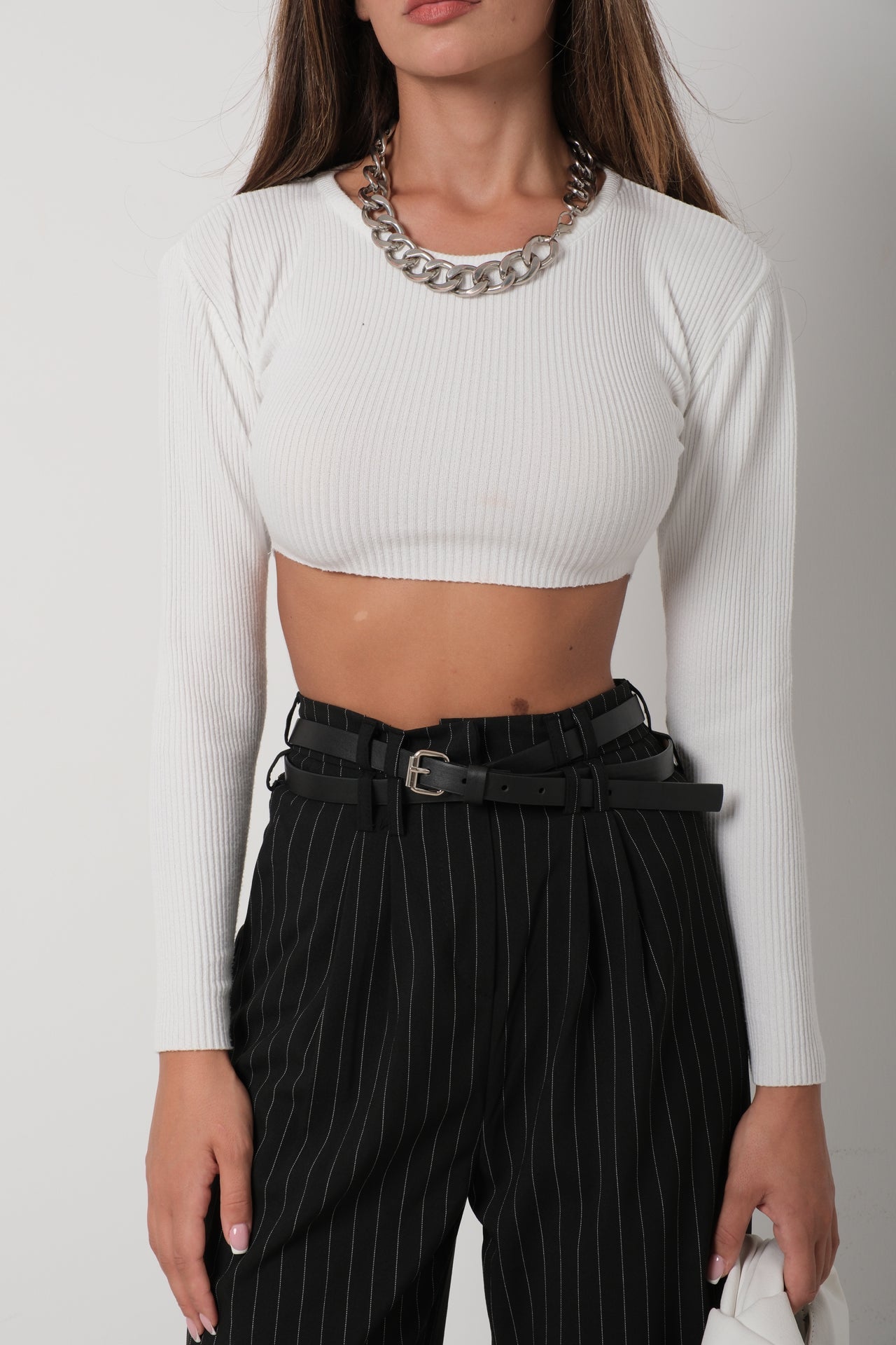 Basic White Crop Knit Blouse