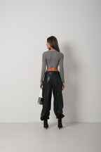 Basic Gray Crop Knit Blouse