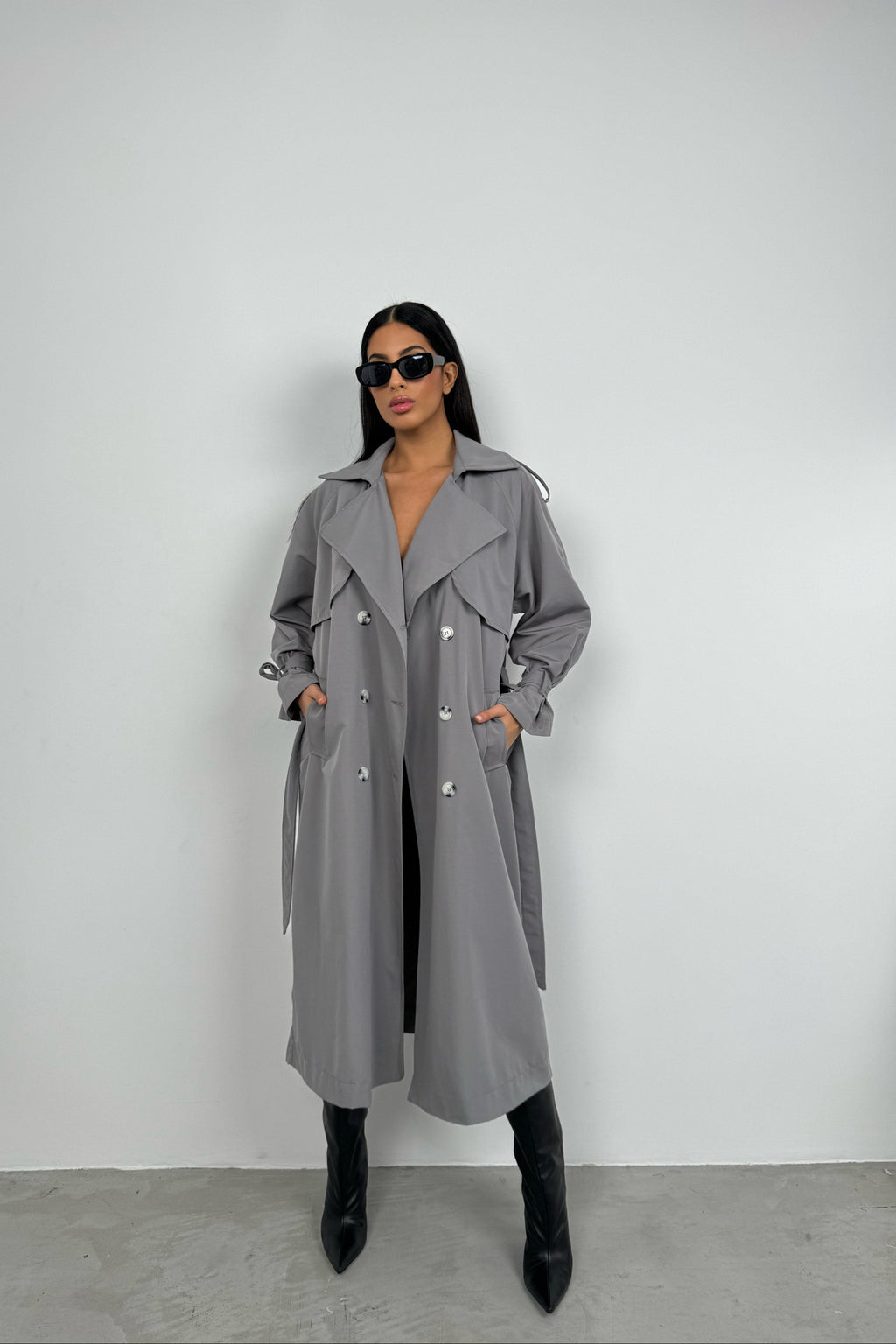 Basic Gray Oversize Trench Coat