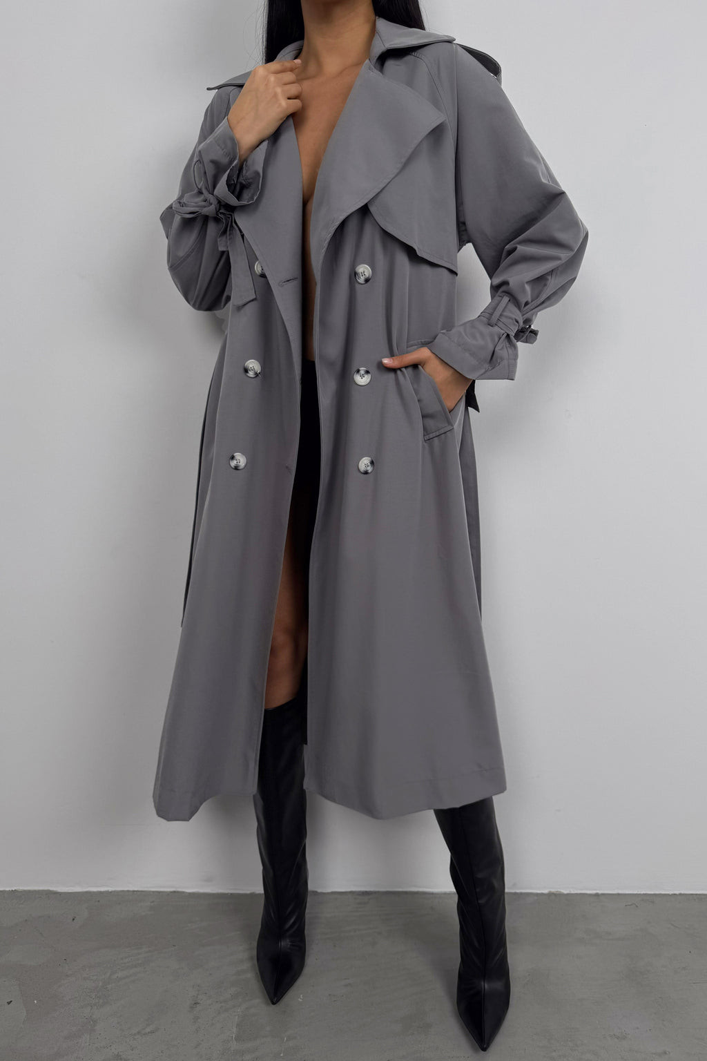 Basic Gray Oversize Trench Coat
