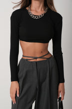Basic Black Crop Knit Blouse