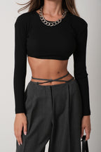 Basic Black Crop Knit Blouse