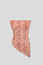 Printed Asymmetric Salmon Tulle Blouse