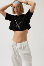 Chain Printed Crop Black T-Shirt