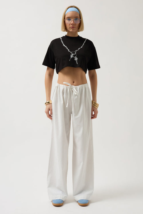 Chain Printed Crop Black T-Shirt