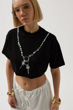 Chain Printed Crop Black T-Shirt