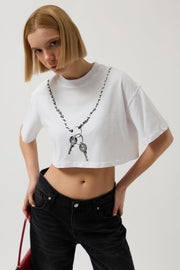 Chain Printed Crop White T-Shirt