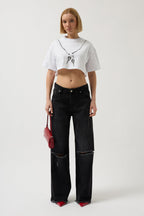 Chain Printed Crop White T-Shirt