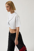 Chain Printed Crop White T-Shirt