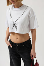 Chain Printed Crop White T-Shirt