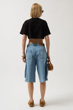 Black Printed Crop Black T-Shirt