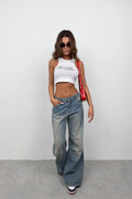 Printed Halter Neck White Crop Top
