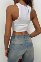 Printed Halter Neck White Crop Top