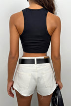 Printed Halter Neck Black Crop Top