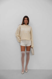 Printed Hooded Beige Sweatshirt