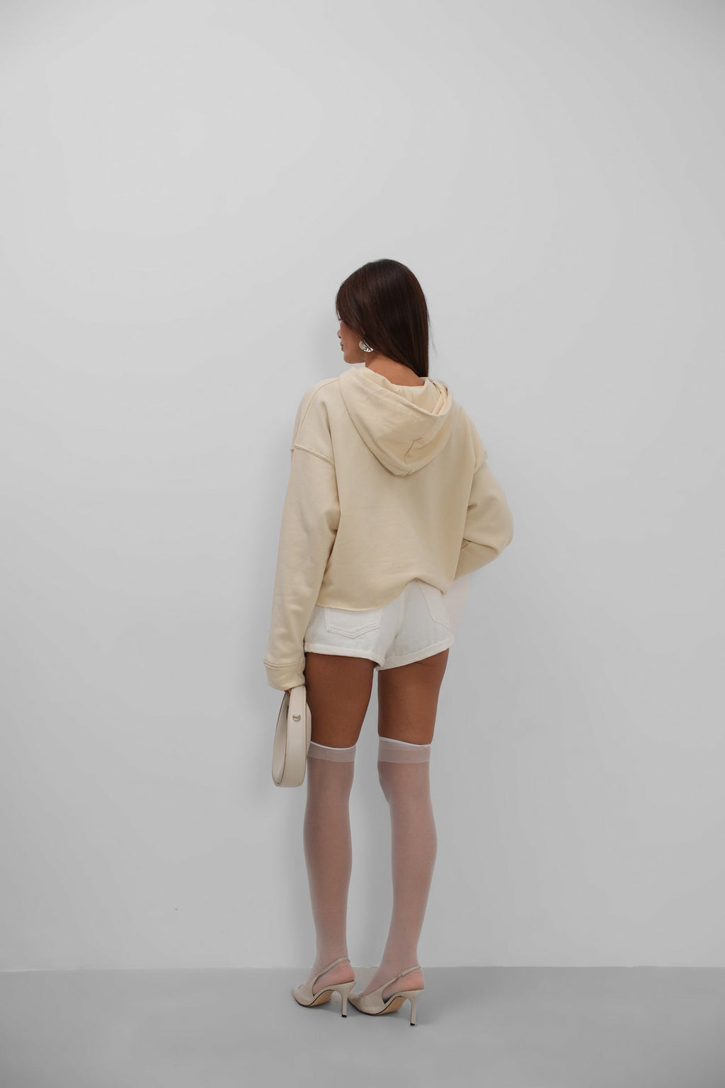 Baskili Kapusonlu Beige Sweatshirtshirt