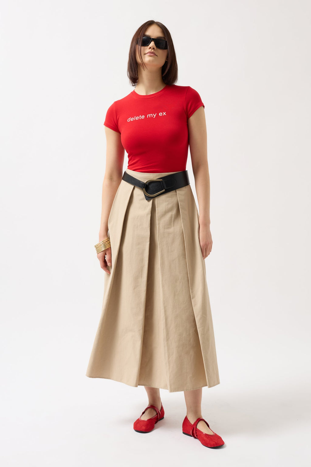 Delete My Ex Printed Stretch Crop Red T-Shirt