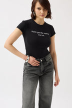 Thanks God Printed Stretch Crop Black T-Shirt