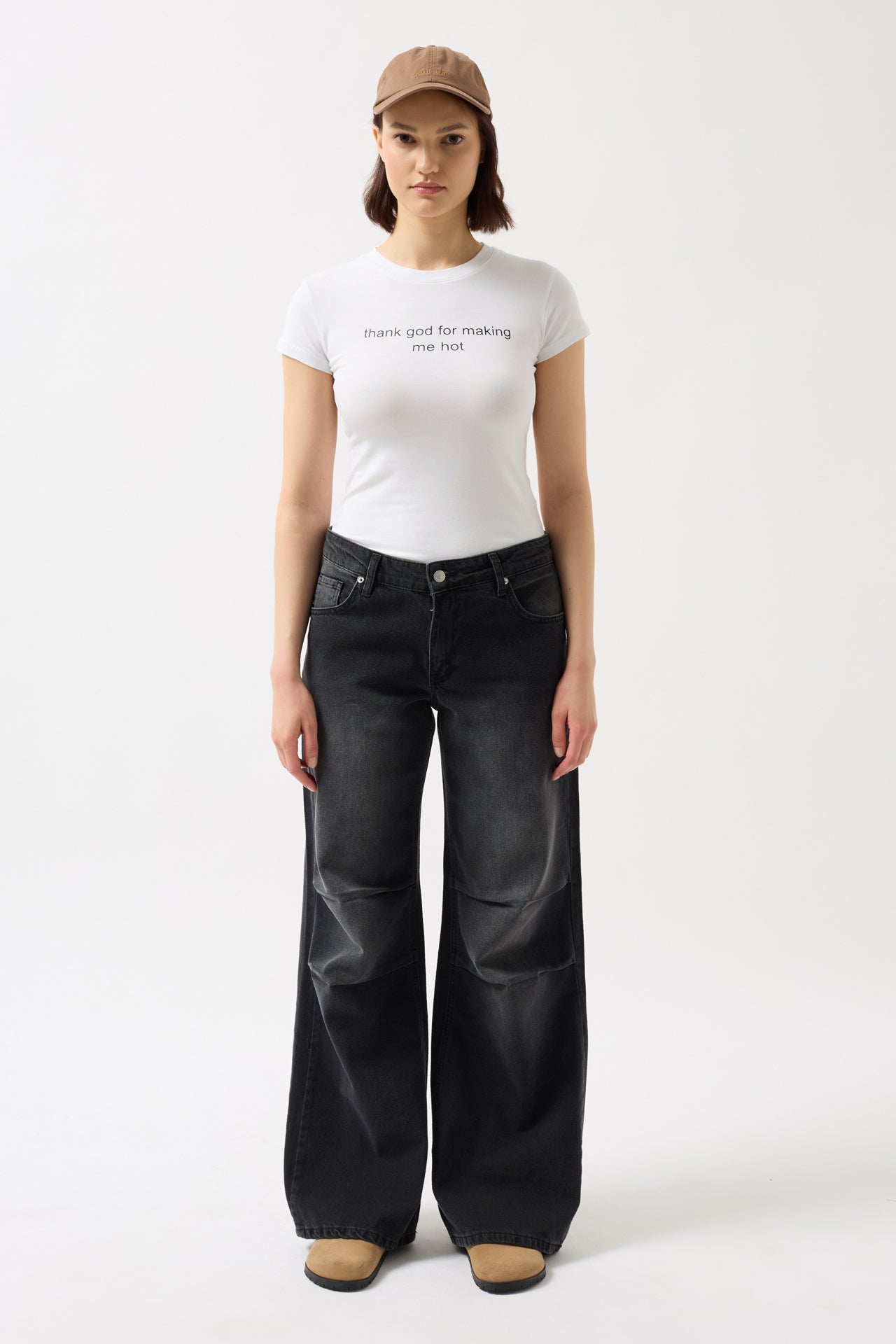 Thanks God Printed Stretch Crop White T-Shirt