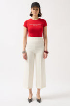 Thanks God Printed Stretch Crop Red T-Shirt