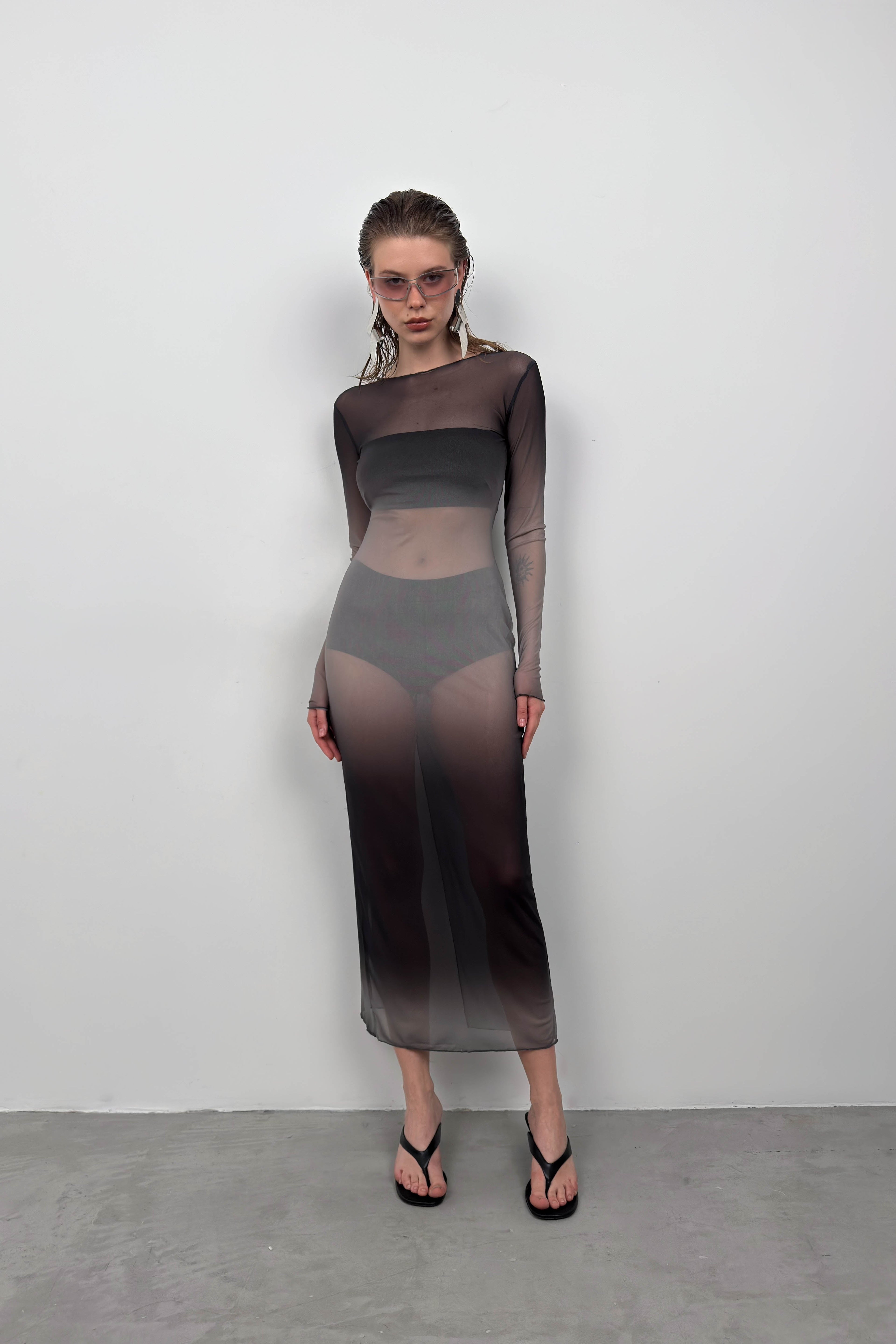 Printed Black Maxi Length Dress