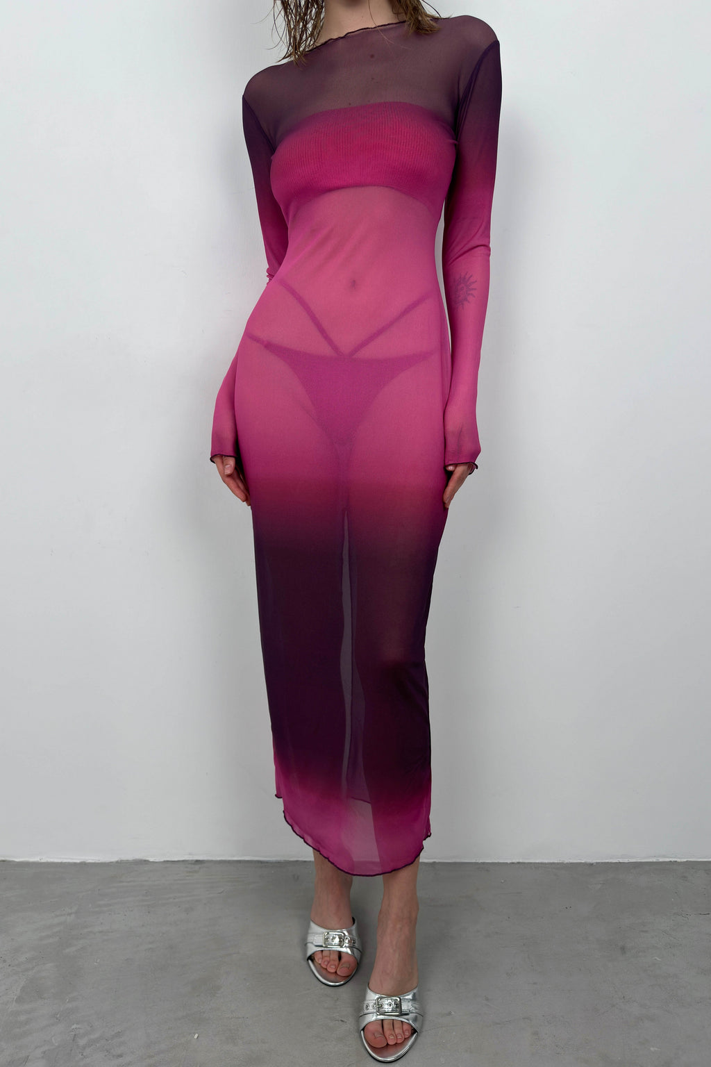 Printed Pink Maxi Length Dress