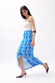 Printed Front Slit Blue Skirt