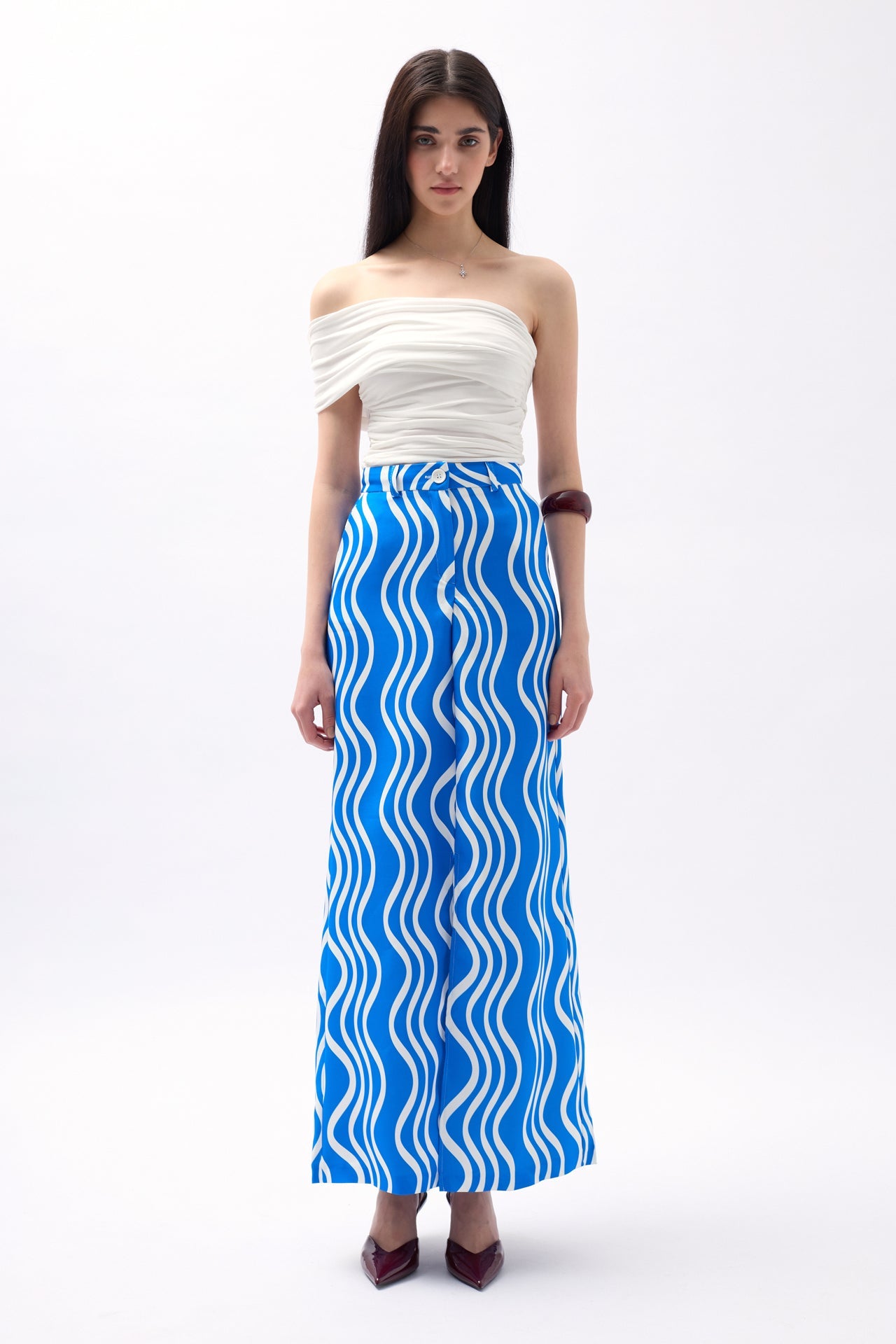 Printed Front Slit Blue Skirt