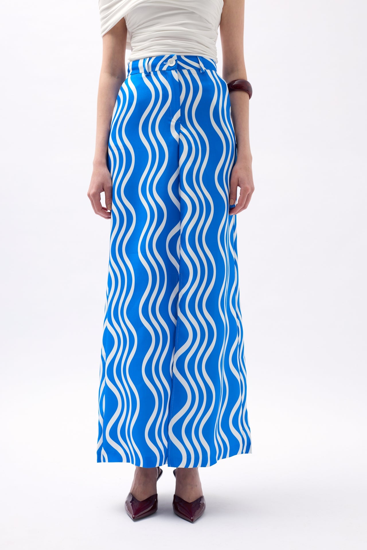 Printed Front Slit Blue Skirt