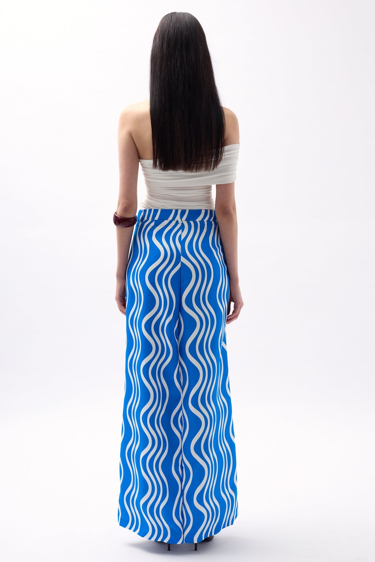 Printed Front Slit Blue Skirt