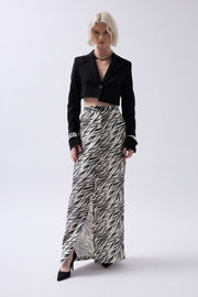 Printed Front Slit Black Skirt