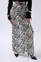 Printed Front Slit Black Skirt