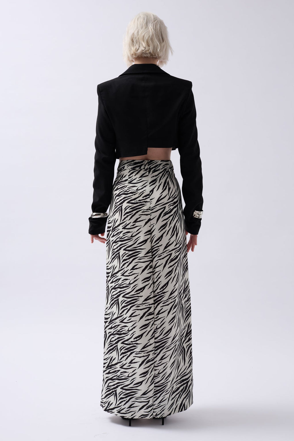 Printed Front Slit Black Skirt