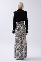 Printed Front Slit Black Skirt