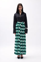 Printed Front Slit Green Skirt