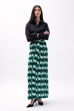Printed Front Slit Green Skirt