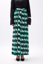 Printed Front Slit Green Skirt