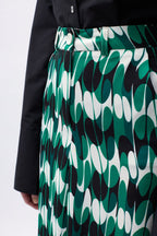 Printed Front Slit Green Skirt