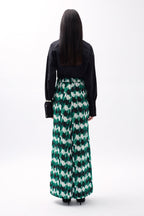 Printed Front Slit Green Skirt