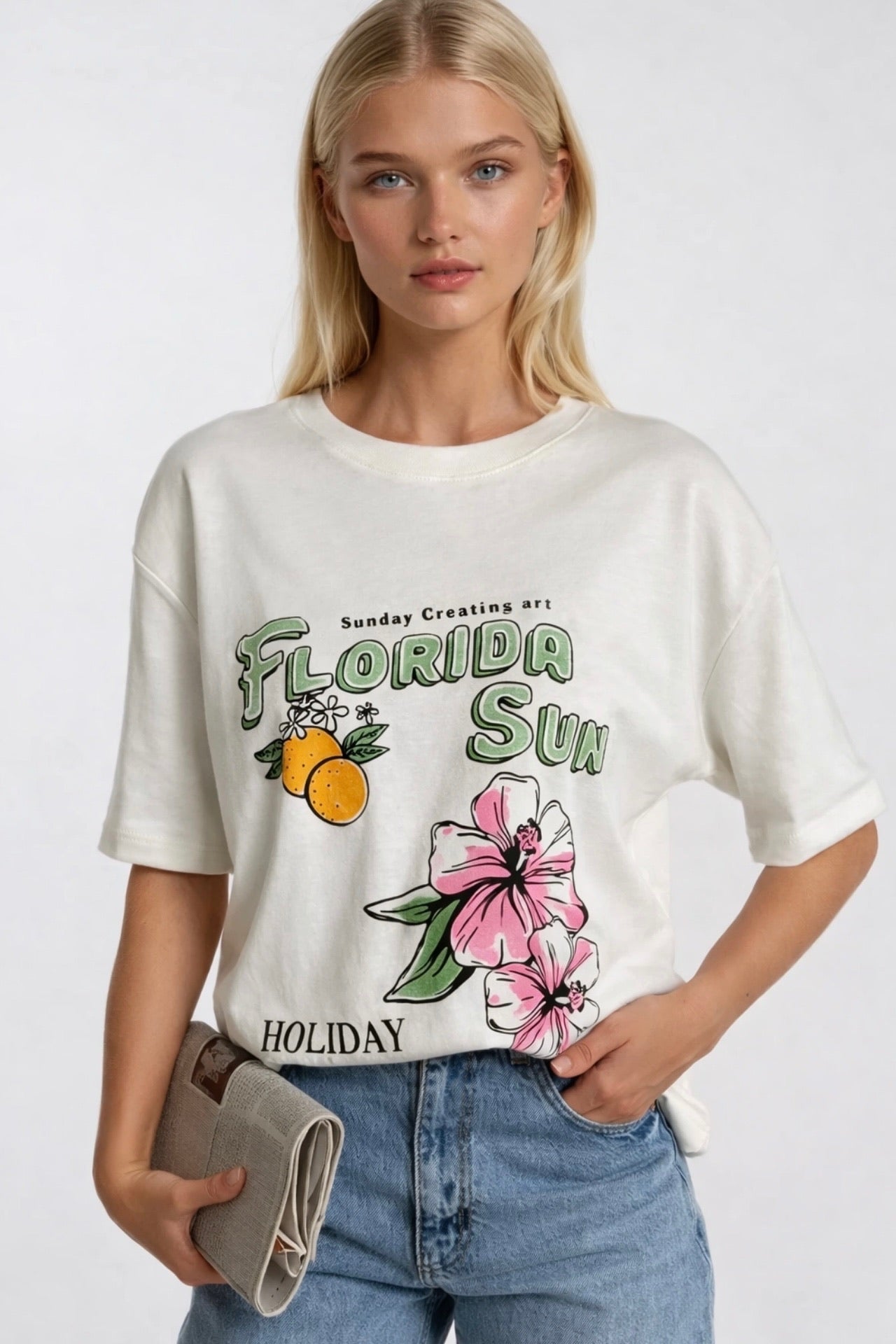 Florida Printed Oversize White T-Shirt